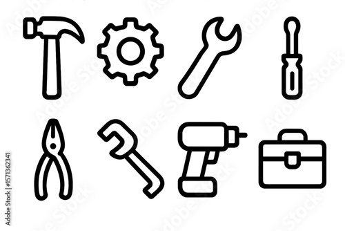 Tool icons vector illustration in modern line style for repair and construction design