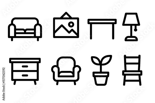 Minimalistic home decor icons vector illustration for interior design concepts