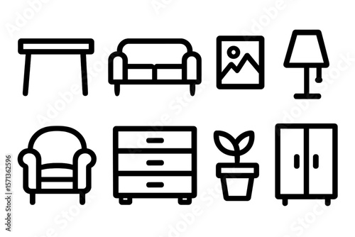 Minimalist home furniture vector illustration for interior design projects