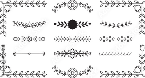 Floral botanical decorative elements and borders vector