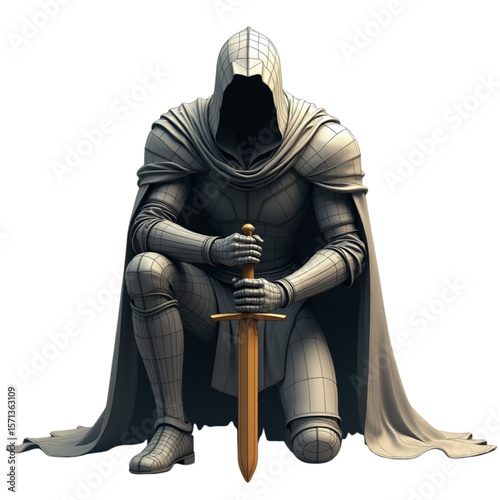 Hero kneeling with sword