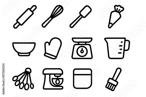 Kitchen utensils vector illustration: baking tools icons for design
