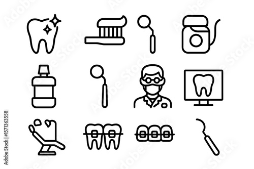 Dental care line icons vector illustration for health and hygiene design