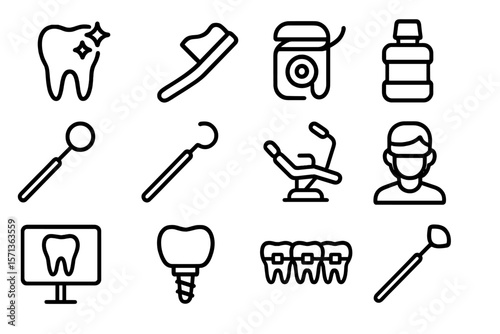 Dental care icon set vector illustration in line style for medical and hygiene designs