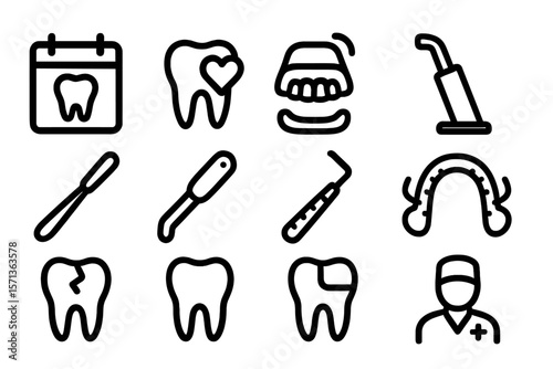 Dental care vector illustration icons set for professional graphics design