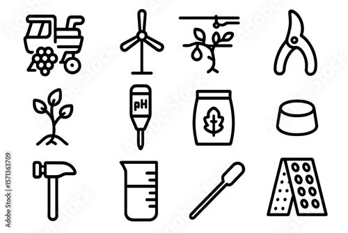 Agriculture and gardening tools vector illustration of farm equipment and plant growth icons