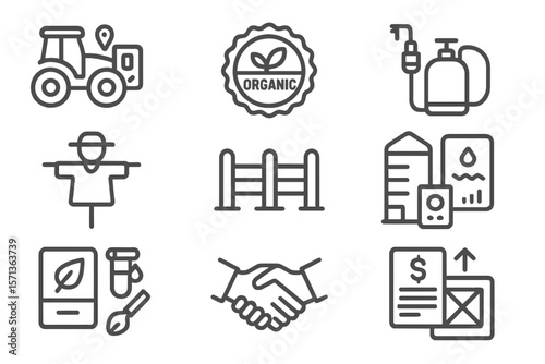 Organic farming icons set vector illustration for agriculture and farm design