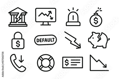 Economic crisis icons vector illustration: financial instability and risk symbols for design
