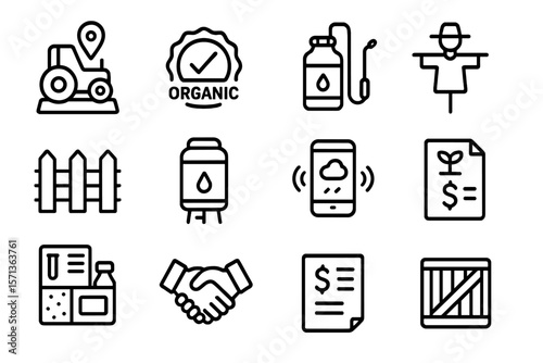 Agricultural and organic farming icons vector illustration for design projects