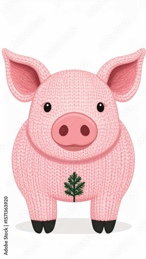 Naklejka premium Cute Pink Knitted Pig Illustration