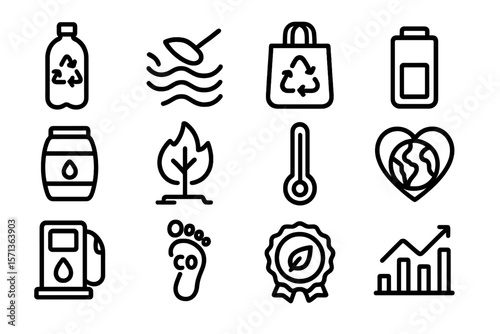 Eco-friendly icons vector illustration: sustainable energy, recycling, and environmental conservation design
