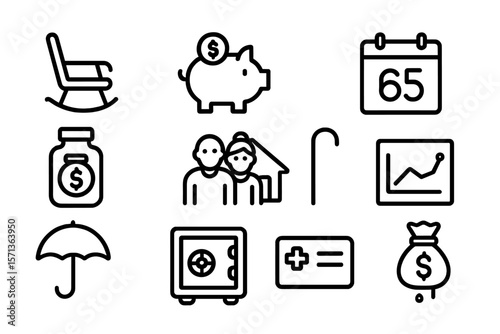 Financial planning for retirement vector illustration with icons of savings, investments, and security