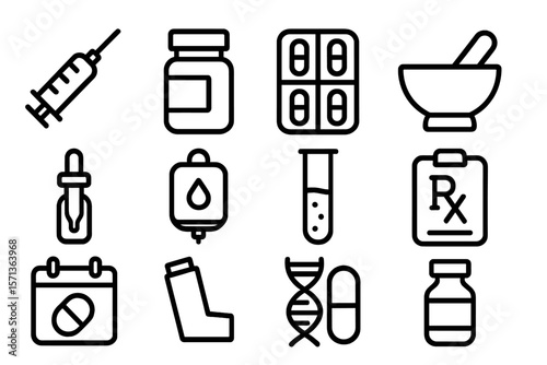 Medical icon set vector illustration for healthcare and pharmacy designs in flat style