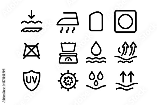 Laundry care symbols vector illustration for textile label design in minimal line style