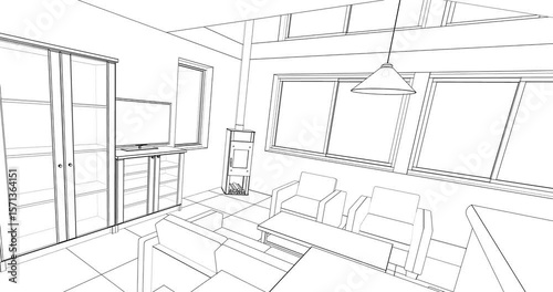 residential interior sketch 3d rendering
