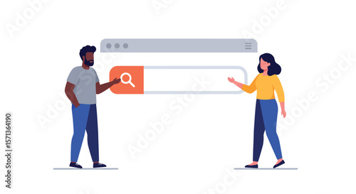 Vector illustration of people engaging in online search with modern flat design style
