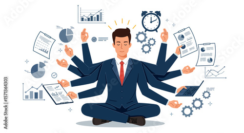 Business multitasking and time management vector illustration in flat style