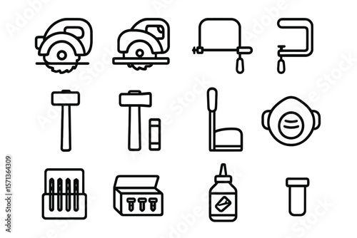 Hand tools line art vector illustration for workshop and carpentry design