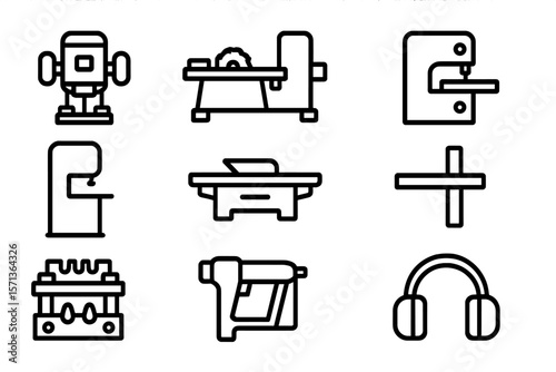 Industrial machinery icons vector illustration - flat design for manufacturing and safety equipment