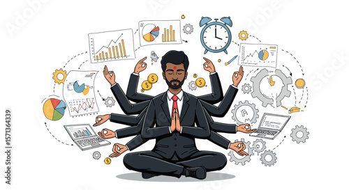 Business meditation and productivity concept vector illustration for office and workflow design