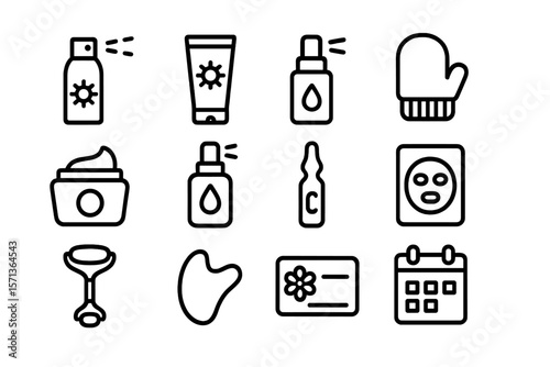 Skincare and beauty icons vector illustration for design projects in modern line style