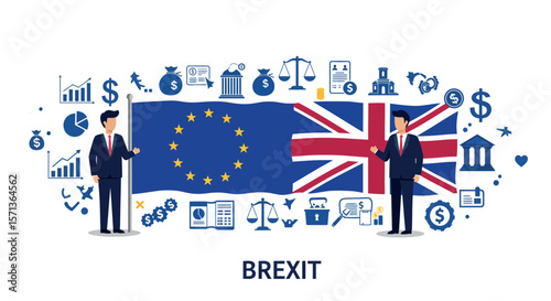 Brexit concept with european union and united kingdom flags vector illustration for political discussions