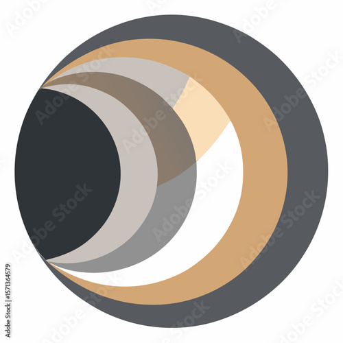 Abstract circle design featuring overlapping arcs in neutral tones suitable for modern branding and decorative purposes