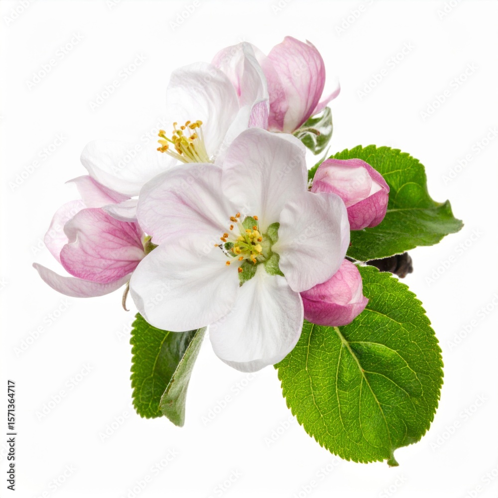 Fototapeta premium Pink and White Apple Blossoms with Green Leaves