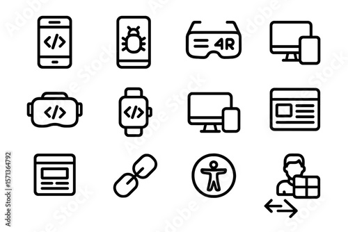 Technology icons vector illustration featuring mobile apps and virtual reality for design and interface projects