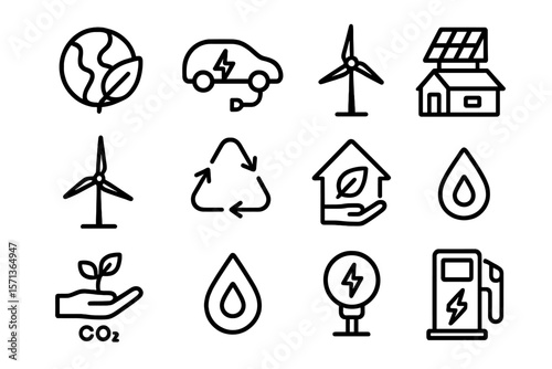 Eco-friendly energy and sustainability icons vector illustration for design projects