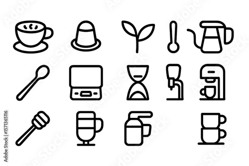Coffee and tea icon set vector illustration for cafe menus and design