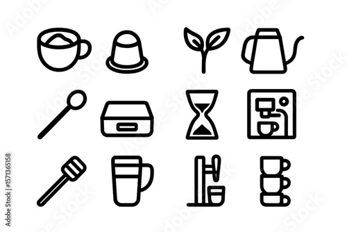 Coffee icon set vector illustration: cafe elements for design, featuring line style