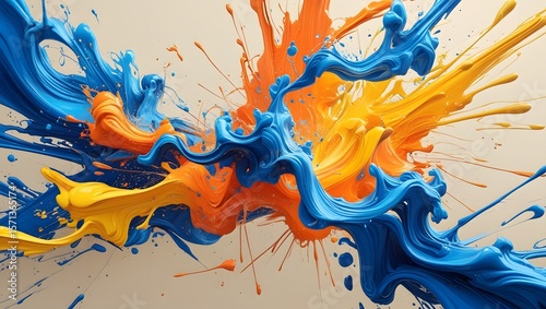 Bright paint splashes in red, blue, yellow, and green spread across a pastel-toned background. A striking contrast of vibrancy and softness—ideal for posters, packaging, and artistic visuals.
