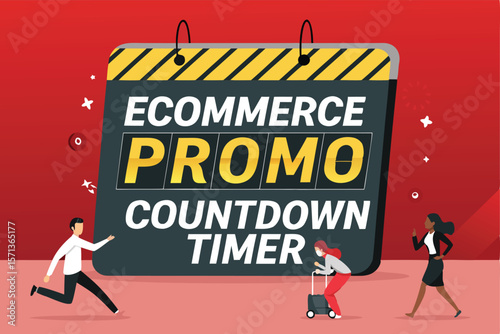 Vector eCommerce countdown timer design. Website promo elements include shop, sale, offers, urgency, digital marketing, time, deadline.