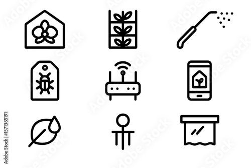 Smart gardening vector illustration: modern icon set for home automation and plant care design