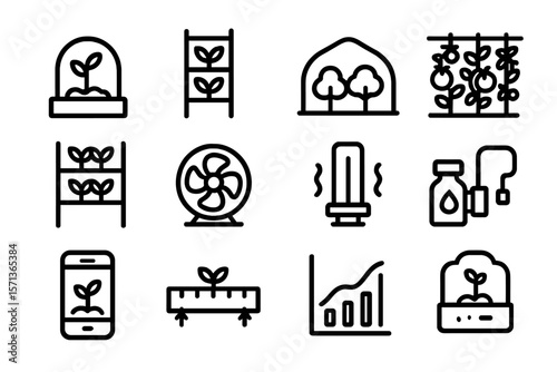Hydroponic farming vector illustration: modern line art of urban agriculture and smart gardening