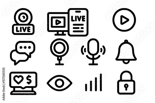 Live streaming icons vector illustration for digital media and communication design
