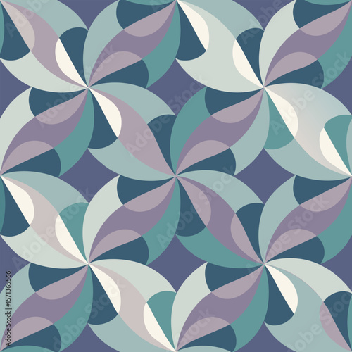 Floral abstract geometric pattern repeating across a seamlessly designed background in pastel color tones for decor and print