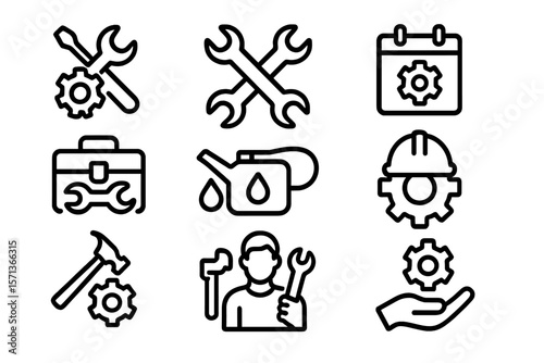 Maintenance and service tools vector illustration set for industrial and repair designs