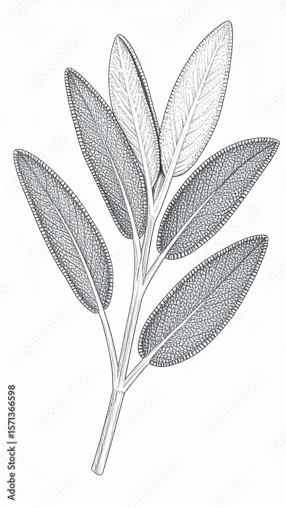 Obraz premium Detailed Stippled Illustration of Sage Leaves