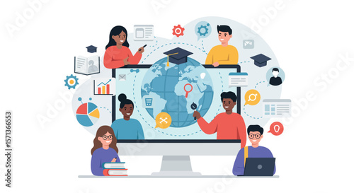 Global online learning network vector illustration for educational design and digital collaboration