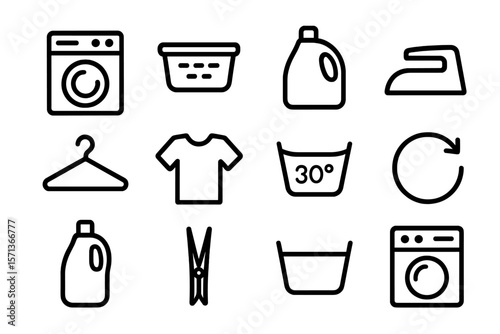 Laundry care symbols vector illustration for cleaning and washing instructions design