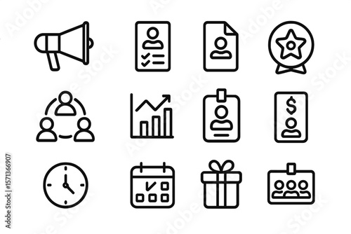 Business and marketing vector illustration of icons in minimalist style for web design