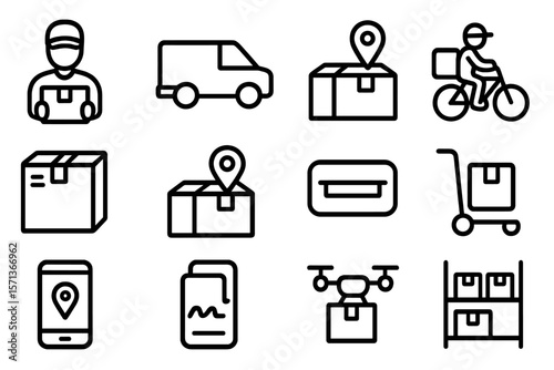 Delivery and logistics icons vector illustration set for online services and apps in minimal line style