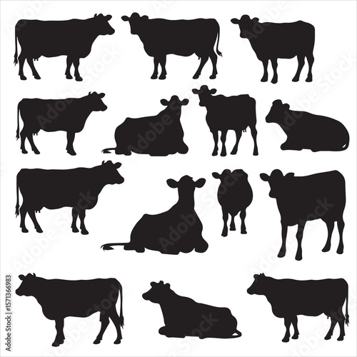 set of cow vector silhouettes for graphic resources