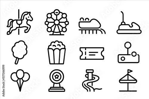 Amusement park activities line icons vector illustration for design projects