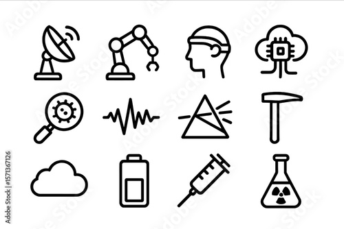 Technology and science icons vector illustration for design projects in line style