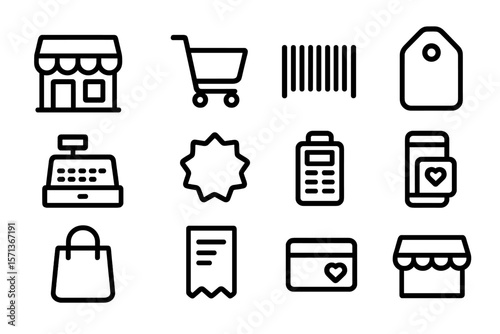 E-commerce and retail icons set vector illustration for digital design in flat style