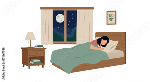 Peaceful nighttime sleep scene in cozy bedroom vector illustration