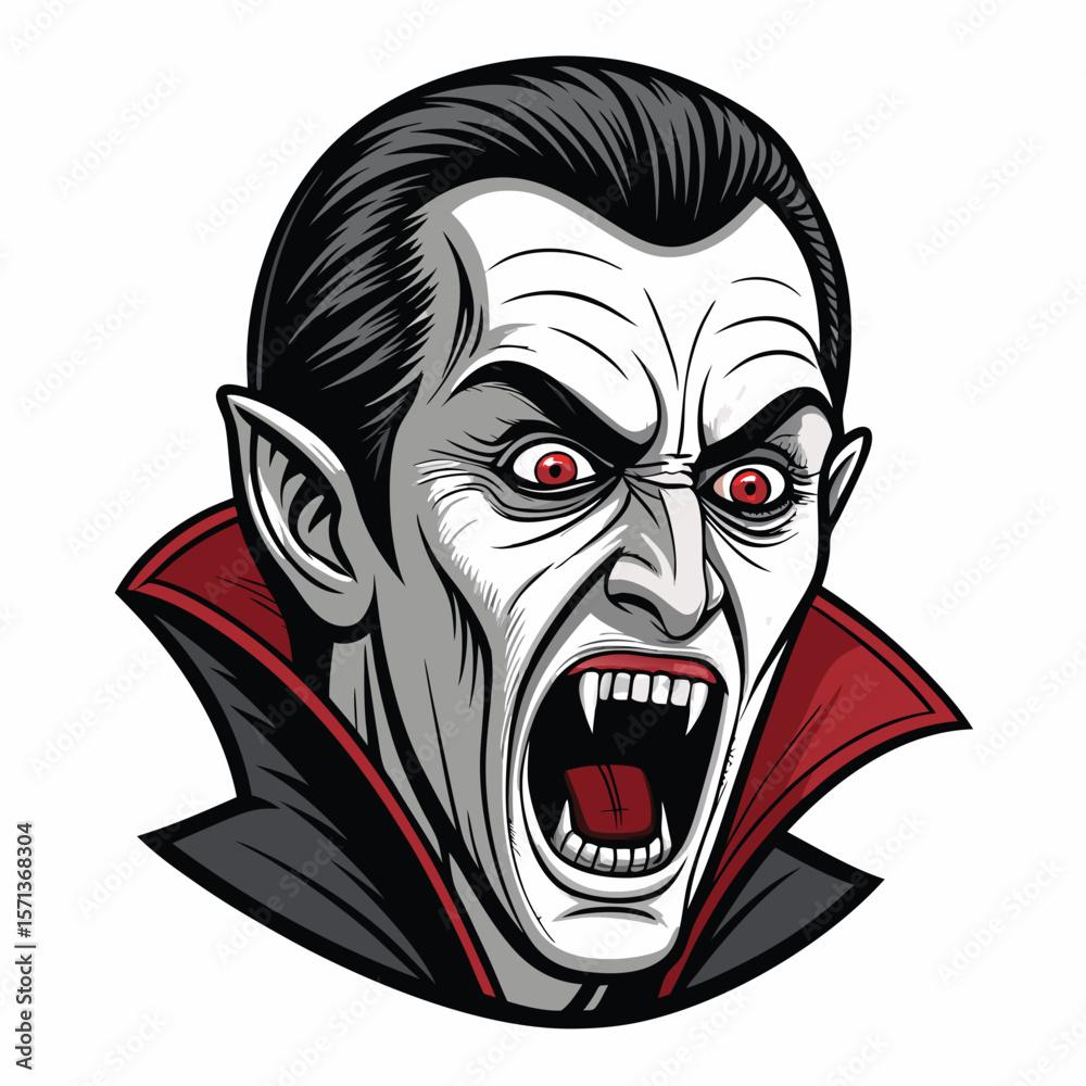 Fototapeta premium Pale vampire face screams under a full moon.